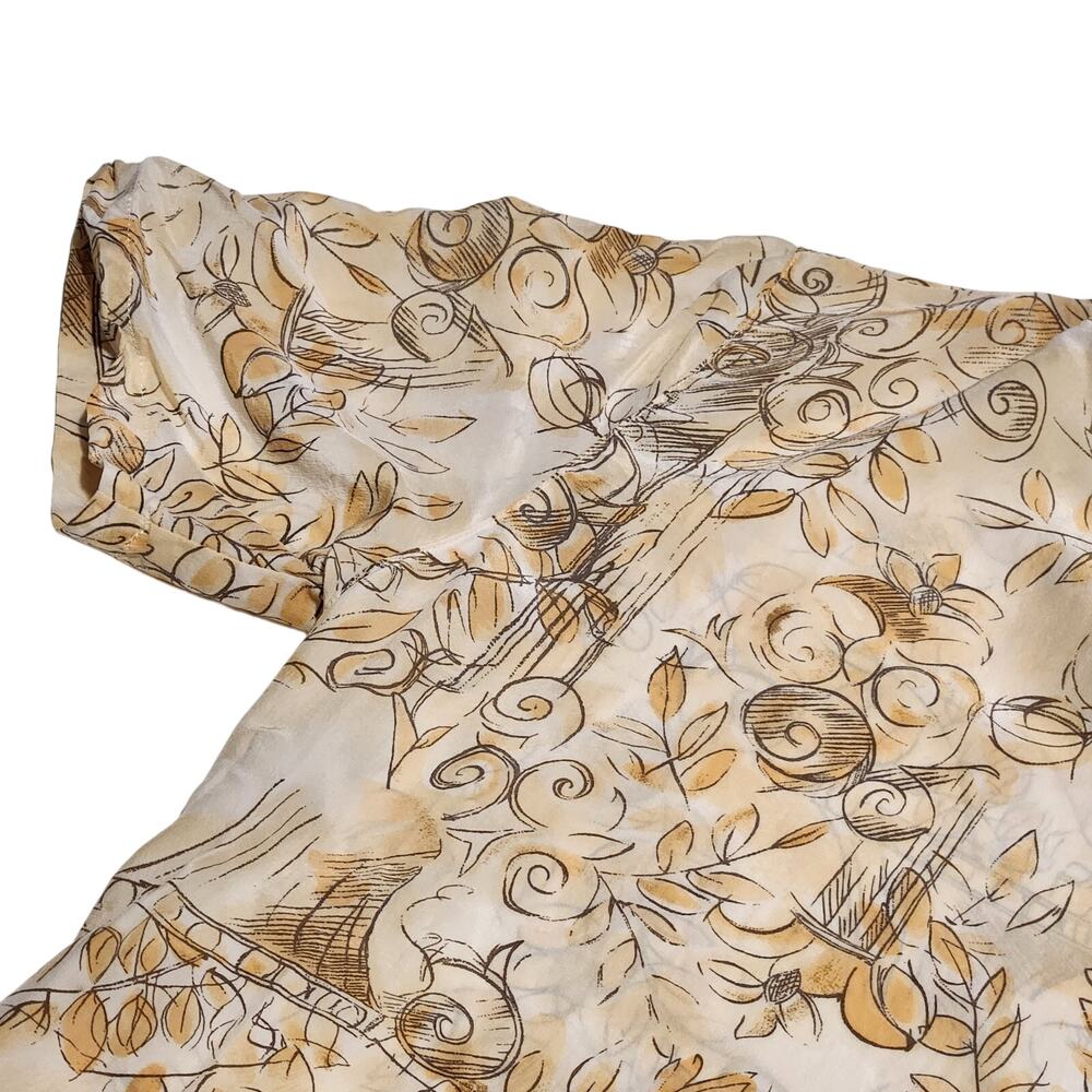 Vintage Christie and Jill Botanical Sketch 100% Silk Top Size S